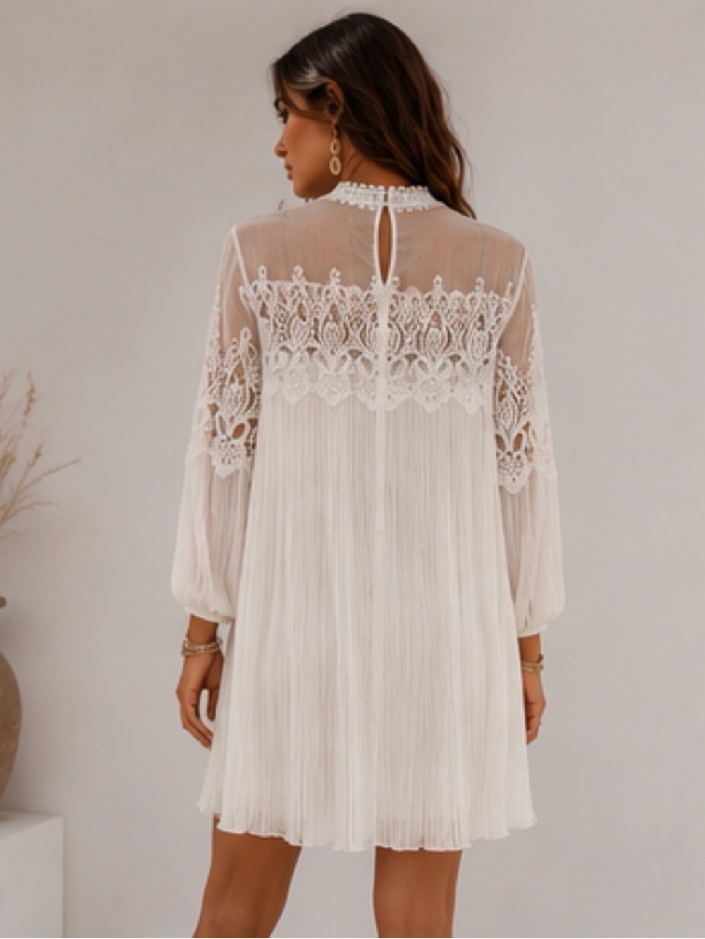 Boho Lace Pleated Tunic Dress | Romantic Boho Chic - Picture 5 of 15